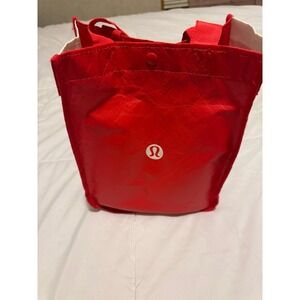 Lululemon Foldable Red White Recycled Modern Reusable Shopping Bag
